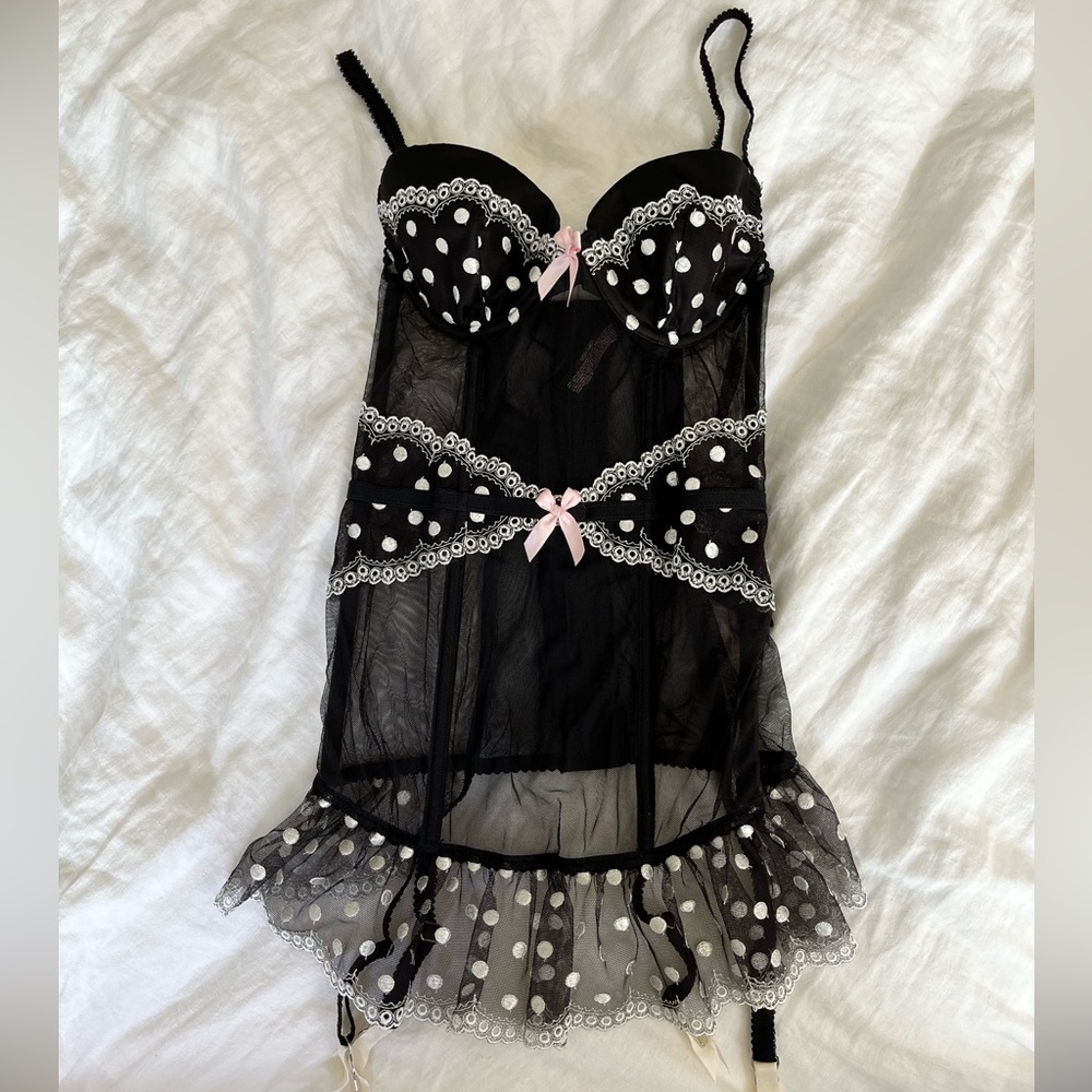 Victoria’s Secret Black polka lace garter slip 34 B